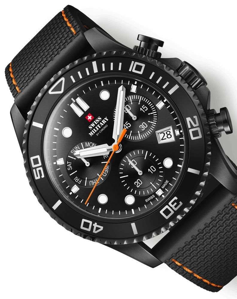 Swiss Military by Chrono Swiss Military by Chrono XL Chronograph SM34101.08,  швейцария мужские часы на браслете каучук боковой вид